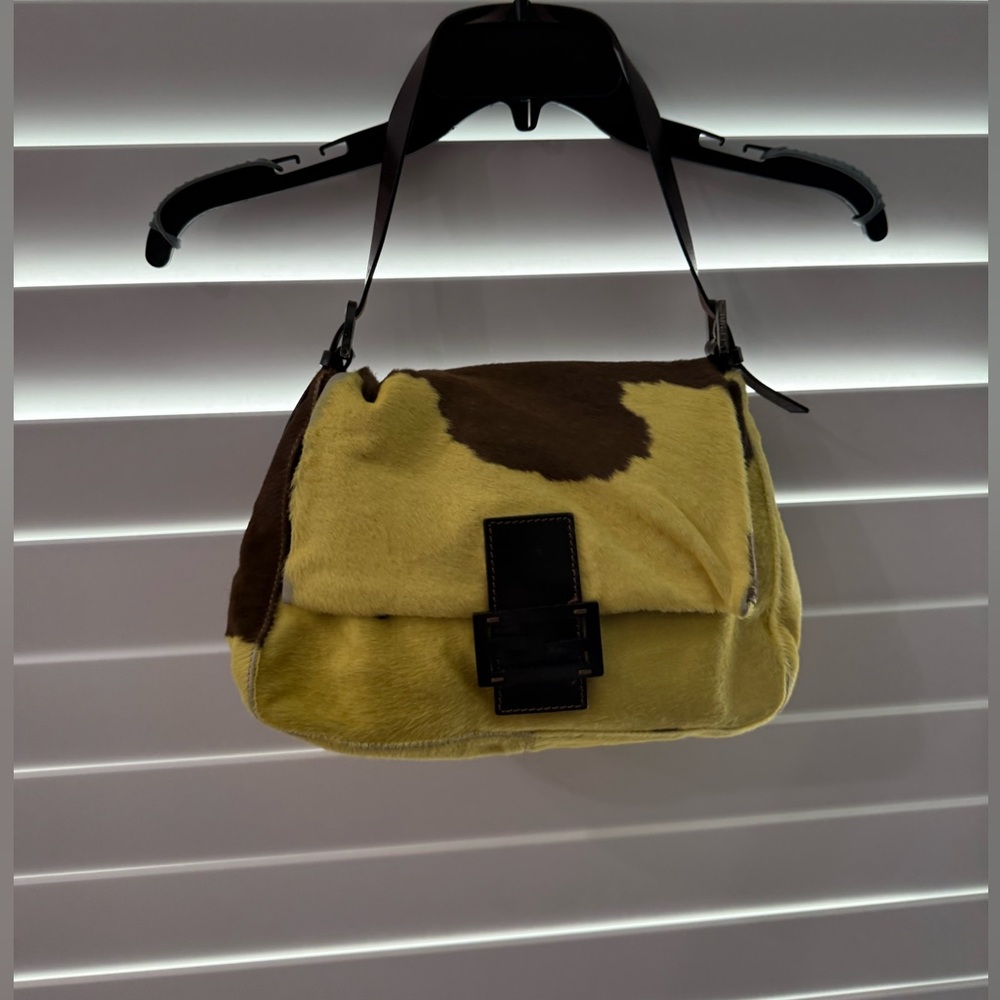 FENDI VINTAGE Pony Hair Mama Bag Brown/Yellow Women's Bag